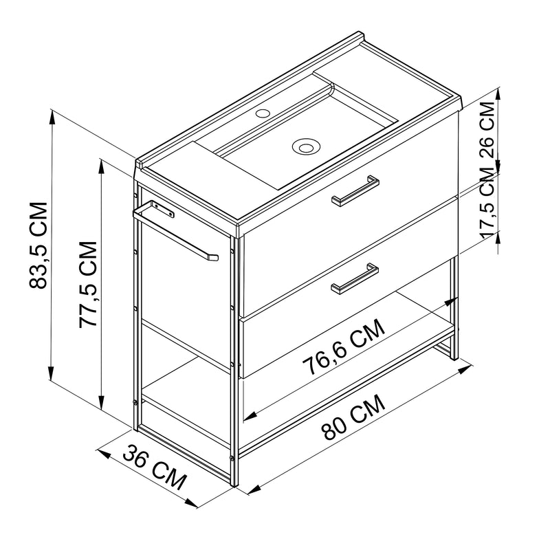 Gabinete Para Banheiro Palermo com lavatório 80cm - Prime Decor