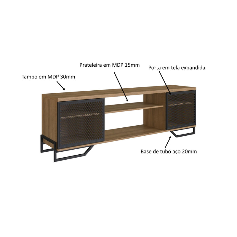 Rack Industrial para Tv com 2 Portas e Pés em Aço - Prime Decor