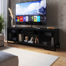 Rack Industrial para Tv com 2 Portas e Pés em Aço  - PRETO - Prime Decor