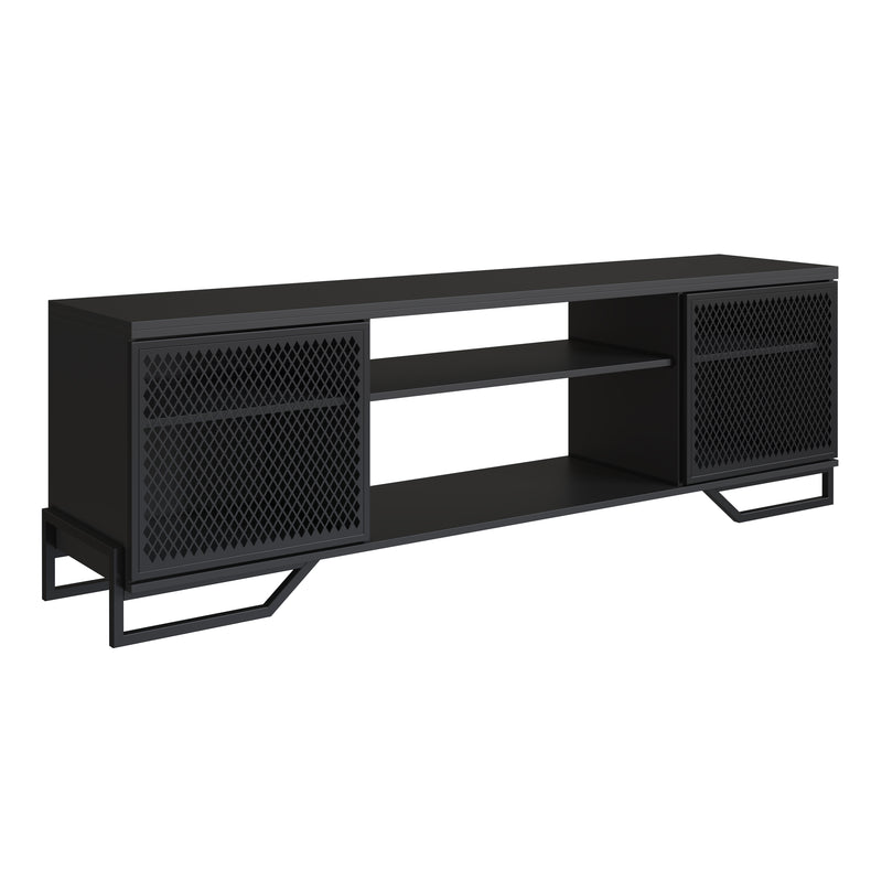 Rack Industrial para Tv com 2 Portas e Pés em Aço  - PRETO - Prime Decor