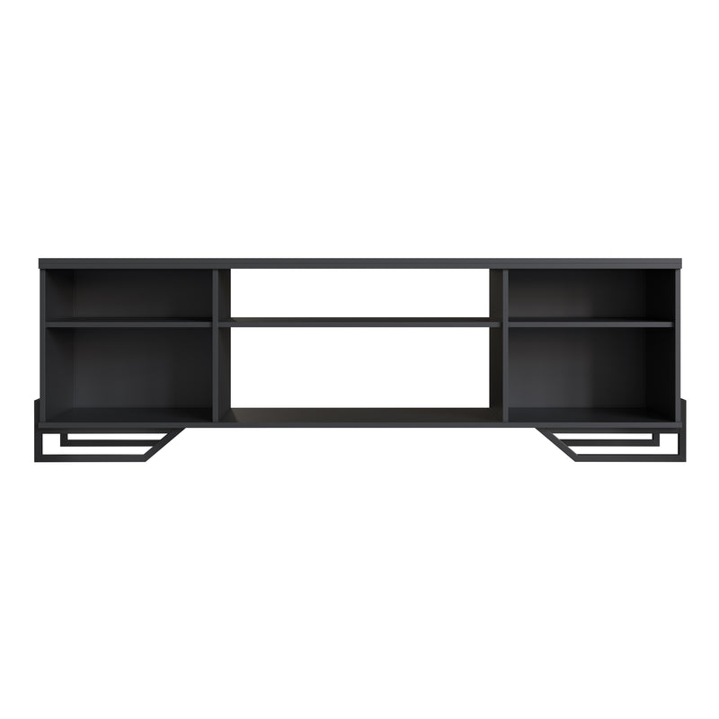 Rack Industrial para Tv com 2 Portas e Pés em Aço  - PRETO - Prime Decor