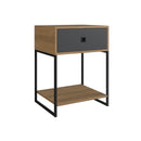 Mesa de Cabeceira Industrial Grafite Preto/Mel/Grafite - Marrom - Prime Decor