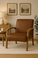 Poltrona P/sala Luna Courino Marrom Braços Madeira Maciça