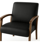 Poltrona P/sala Luna Courino Preto Braços Madeira Maciça