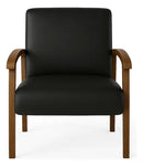 Poltrona P/sala Luna Courino Preto Braços Madeira Maciça