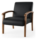 Poltrona P/sala Luna Courino Preto Braços Madeira Maciça