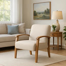 Poltrona P/sala Luna Courino Bege Braços Madeira Maciça Bege