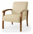 Poltrona P/sala Luna Courino Bege Braços Madeira Maciça Bege