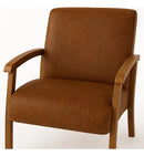 Poltrona P/sala Luna Courino Marrom Braços Madeira Maciça