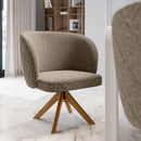 Cadeira Horizon Matelassê com Base Giratória de Madeira Maciça Castanho Linho - Prime Decor