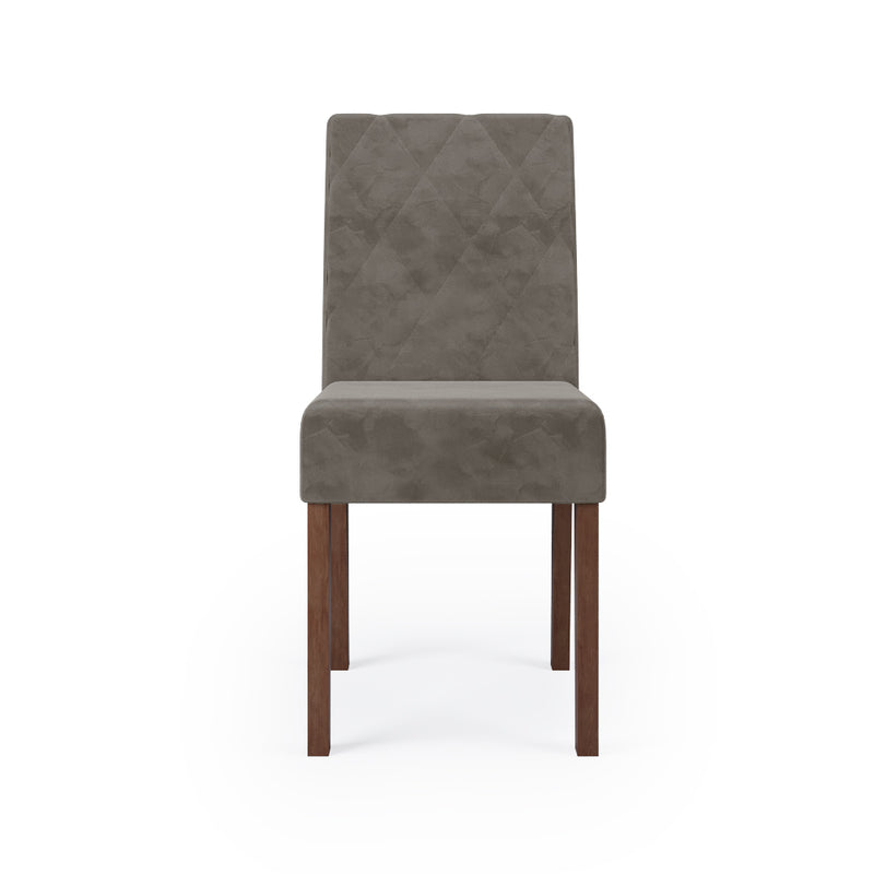 Cadeira Bella Matelassê com Base Fixa de Madeira Maciça - Veludo Bege - Prime Decor