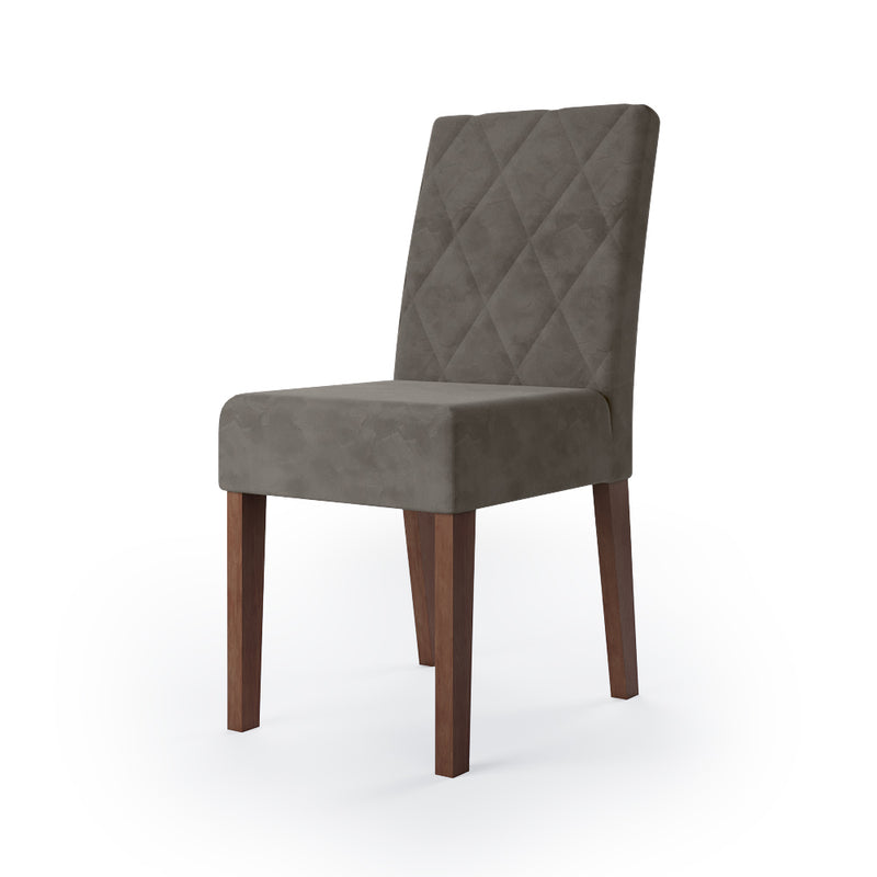 Cadeira Bella Matelassê com Base Fixa de Madeira Maciça - Veludo Bege - Prime Decor