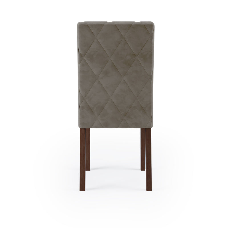 Cadeira Bella Matelassê com Base Fixa de Madeira Maciça - Veludo Bege - Prime Decor