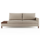 Sofá Fixo Orione Largura 2.40m Linho e Mesa Lateral Lamina Mad Natural Castanho Lad Esq olhando frente - Prime Decor