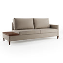 Sofá Fixo Orione Largura 2.40m Linho e Mesa Lateral Lamina Mad Natural Castanho Lad Esq olhando frente - Prime Decor