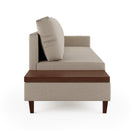 Sofá Fixo Orione Largura 2.40m Linho e Mesa Lateral Lamina Mad Natural Castanho Lad Esq olhando frente - Prime Decor