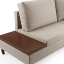 Sofá Fixo Orione Largura 2.40m Linho e Mesa Lateral Lamina Mad Natural Castanho Lad Esq olhando frente - Prime Decor