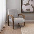 Poltrona Serena 1 Lugar com Braço e Base Fixa de Madeira Maciça Castanho - Linho cinza - Prime Decor