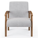 Poltrona Serena 1 Lugar com Braço e Base Fixa de Madeira Maciça Castanho - Linho cinza - Prime Decor