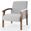Poltrona Serena 1 Lugar com Braço e Base Fixa de Madeira Maciça Castanho - Linho cinza - Prime Decor