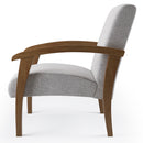 Poltrona Serena 1 Lugar com Braço e Base Fixa de Madeira Maciça Castanho - Linho cinza - Prime Decor