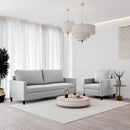 Conjunto Sofá Estofado 3 Lugares Largura 1,80m e Poltrona Estofada Maria Linho Cinza - Prime Decor