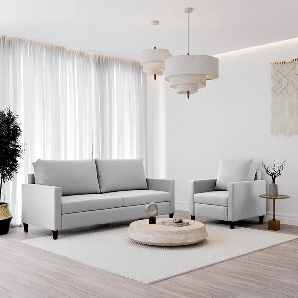 Conjunto Sofá Estofado 3 Lugares Largura 1,80m e Poltrona Estofada Maria Linho Cinza