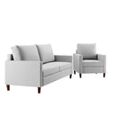 Conjunto Sofá Estofado 3 Lugares Largura 1,80m e Poltrona Estofada Maria Linho Cinza - Prime Decor