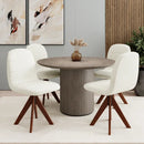 Cadeira Ravena com Base Giratória de Madeira Maciça Castanho Linho - Prime Decor