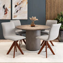 Cadeira Érica com Base Giratória de Madeira Maciça Castanho Linho - Prime Decor