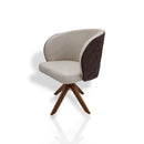 Cadeira Horizon Matelassê com Base Giratória de Madeira Maciça Castanho Frente Linho I Costas Pelica - Prime Decor