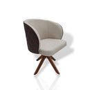 Cadeira Horizon Matelassê com Base Giratória de Madeira Maciça Castanho Frente Linho I Costas Pelica - Prime Decor